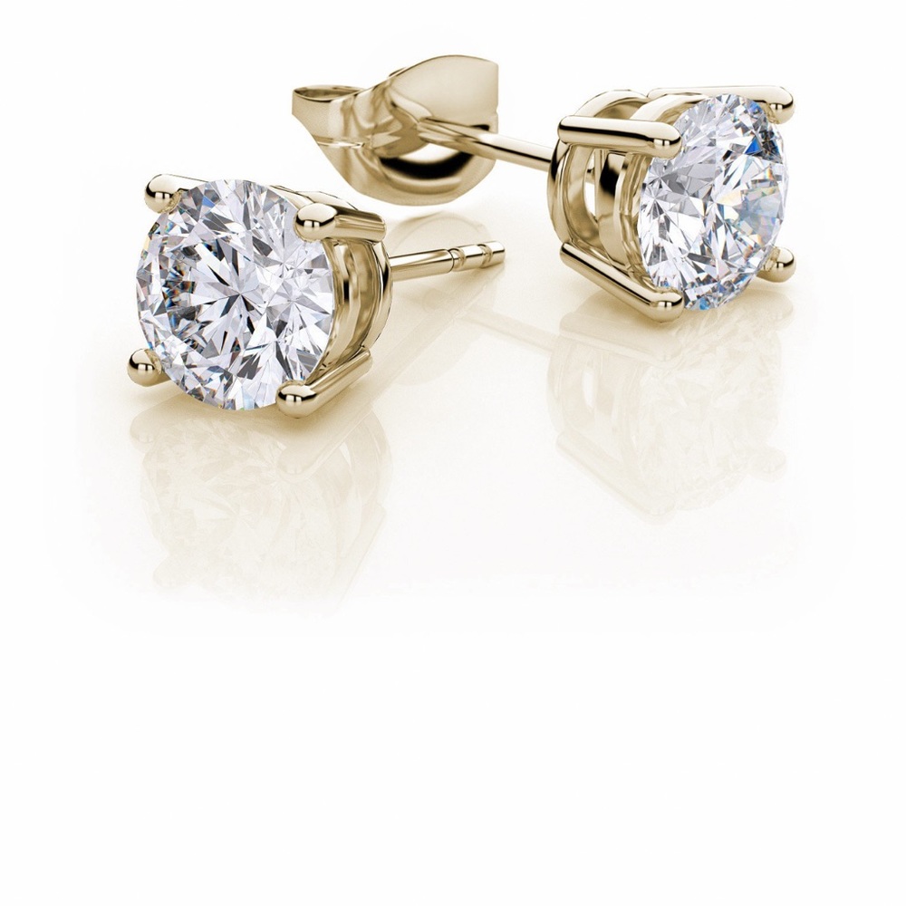 NWOT 10K Yellow Gold Created White Sapphire 4 Carat Round Stud Earrings Plated - Picture 1 of 13